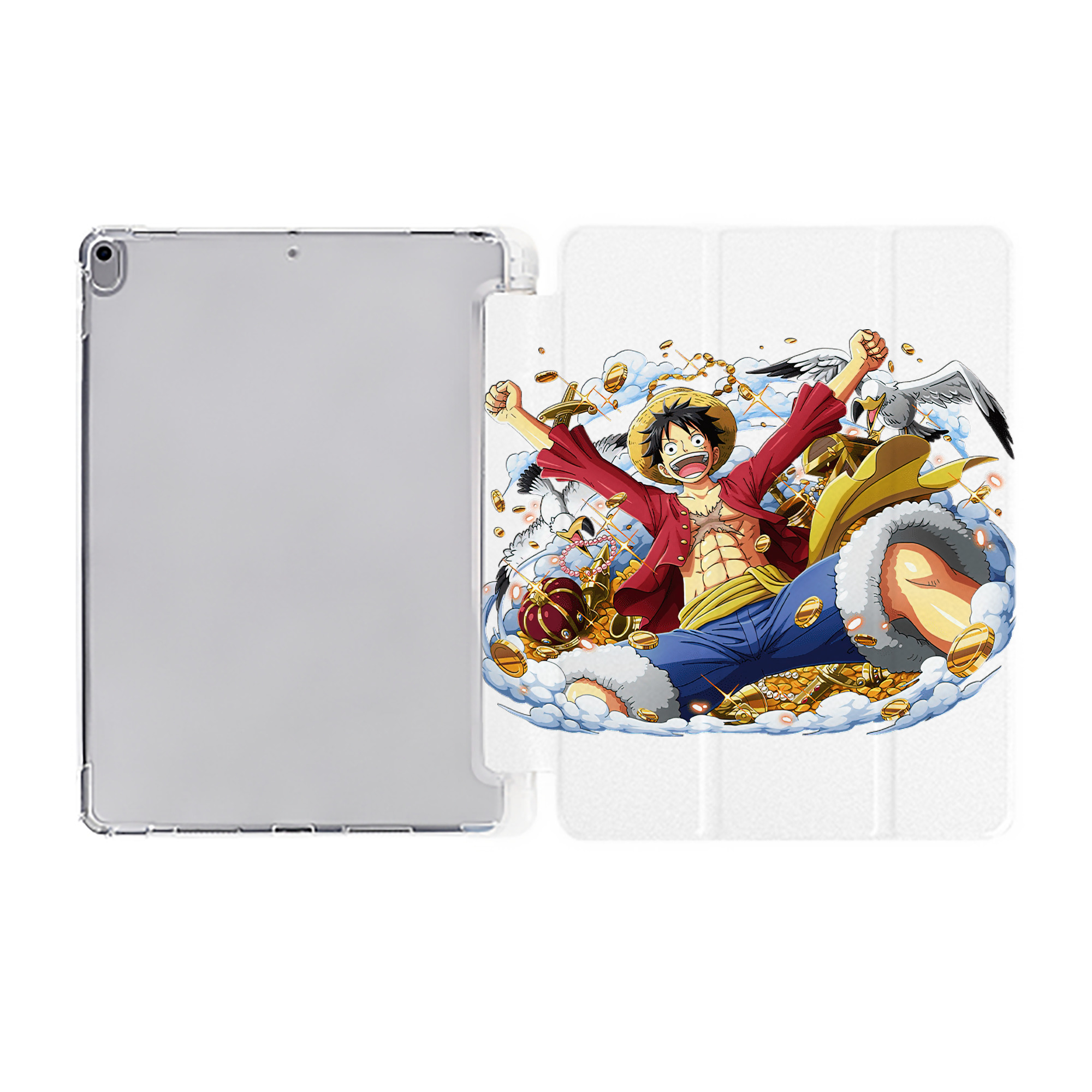 （画像用） ワンピース モンキー・D・ルフィ ONE PIECE Monkey D. Luffy IPad ケース ペン収納付き 三つ折りスタンド PUレザー×シリコン 対応機種9.5/10.5/10.9インチ